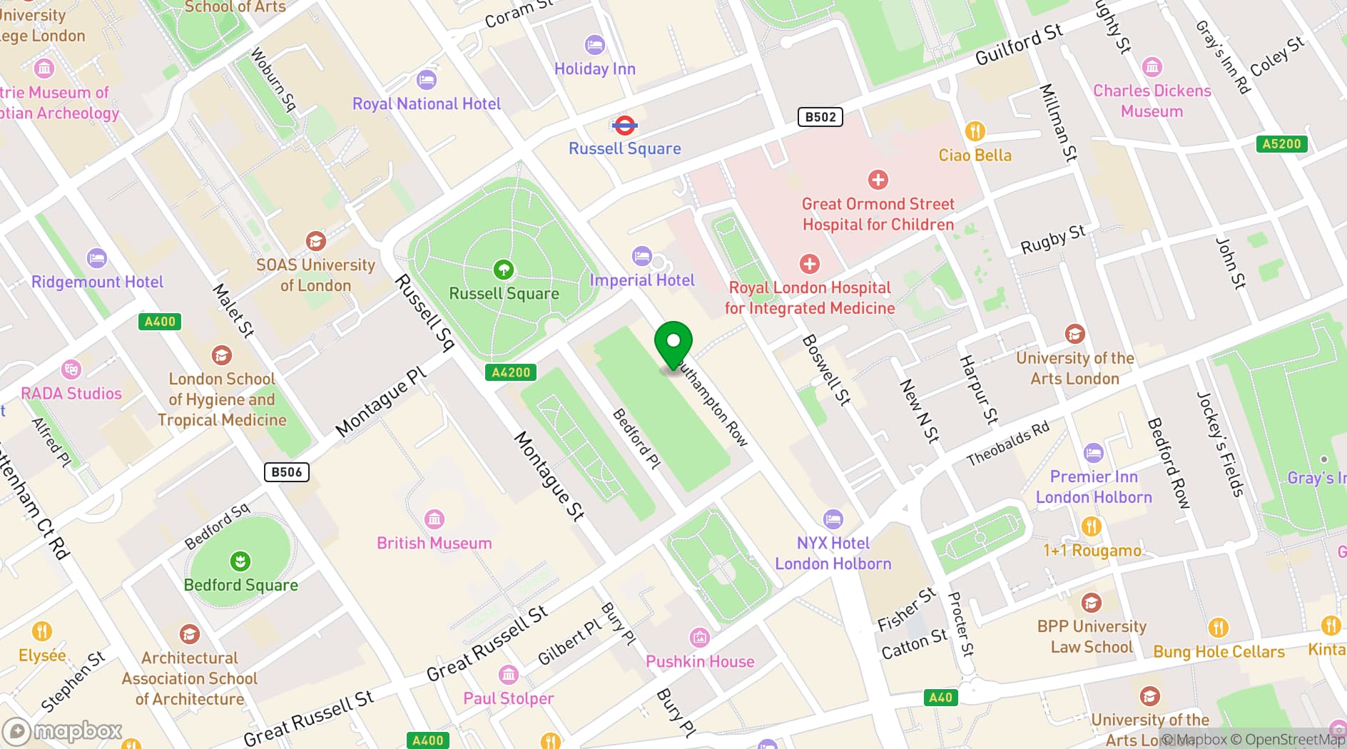 Map showing Bedford Hotel