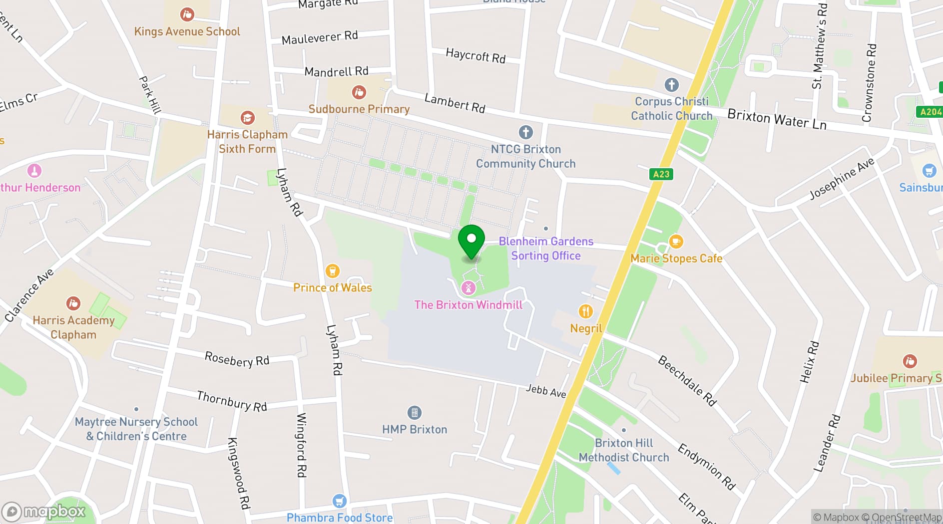 Map showing Brixton Windmill Centre