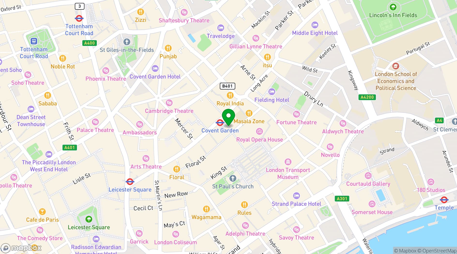 Map showing Nags Head, Covent Garden