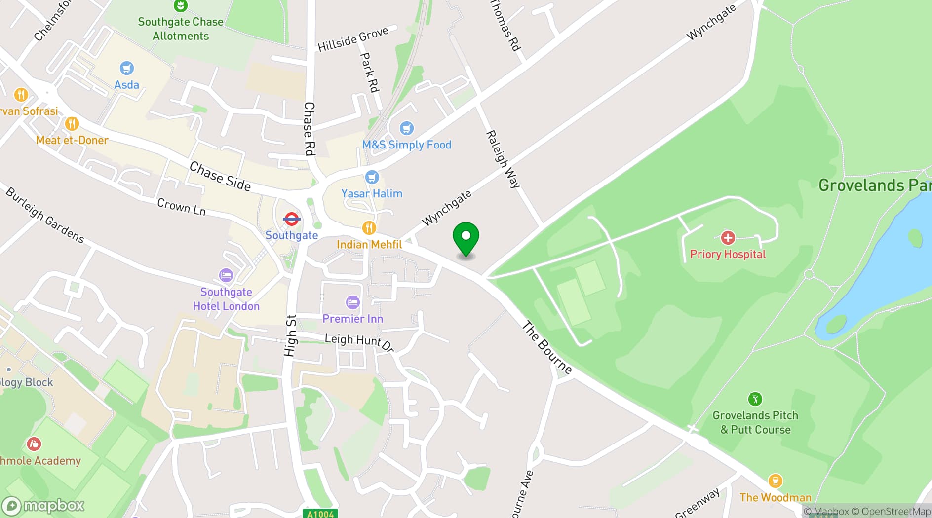 Map showing Southgate Methodist Church