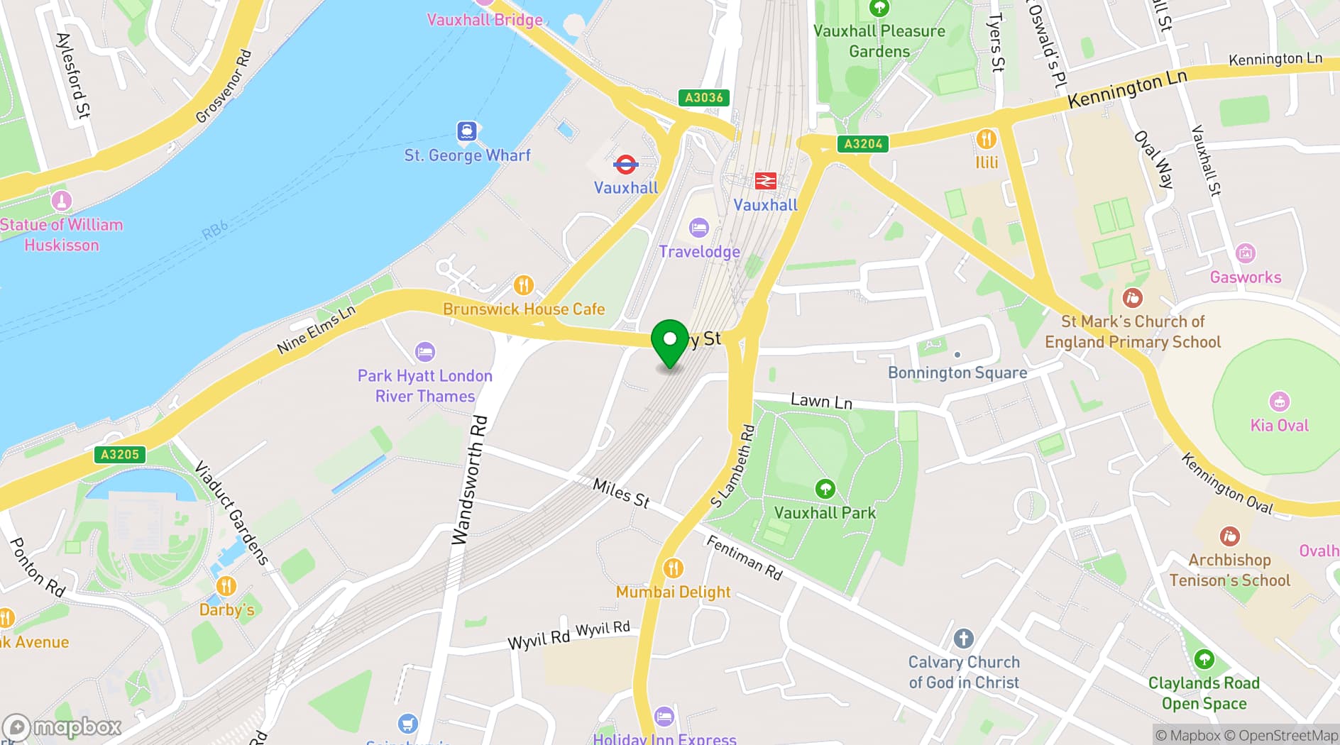 Map showing Vauxhall Food & Beer Garden