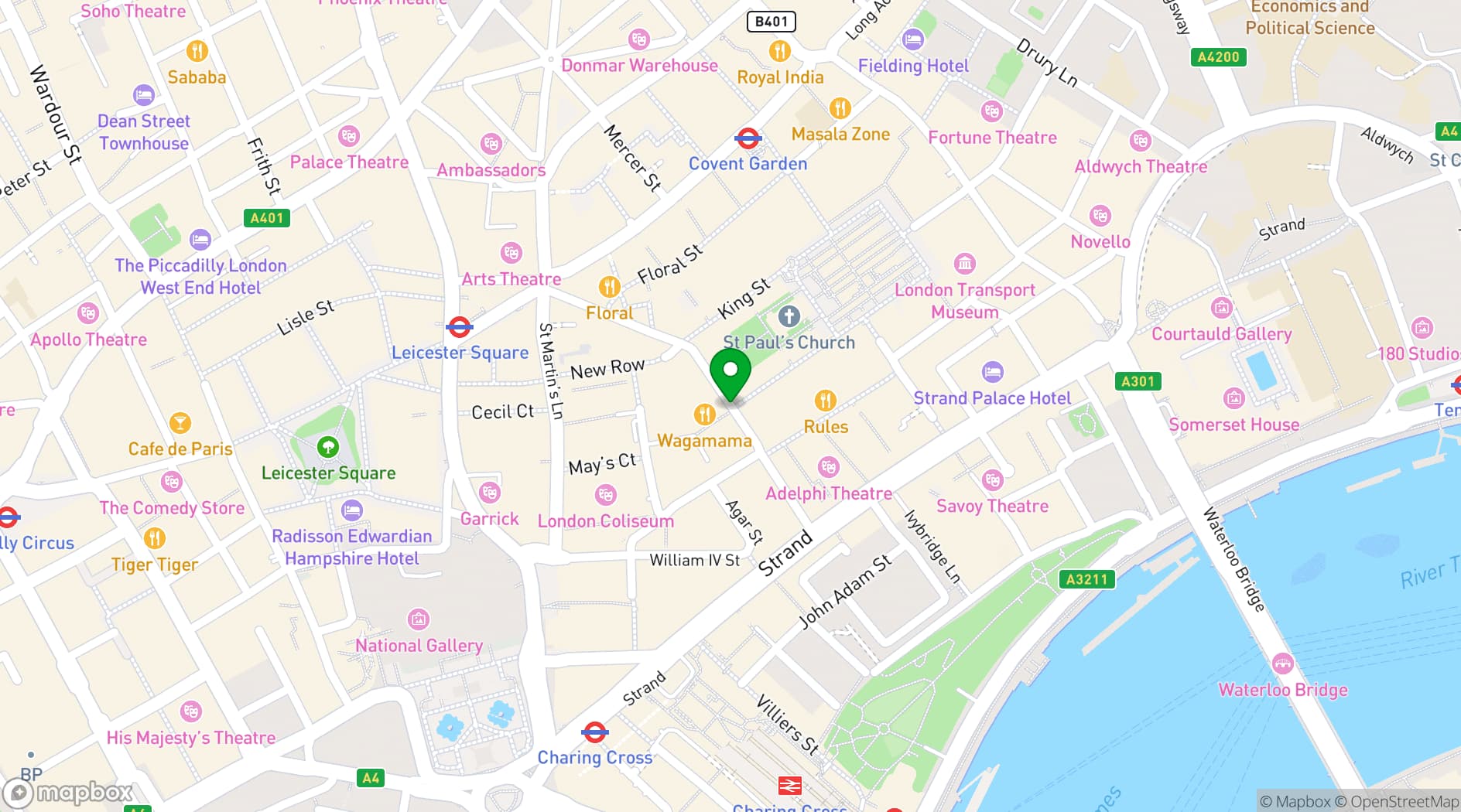 Map showing St Paul's Church Covent Garden