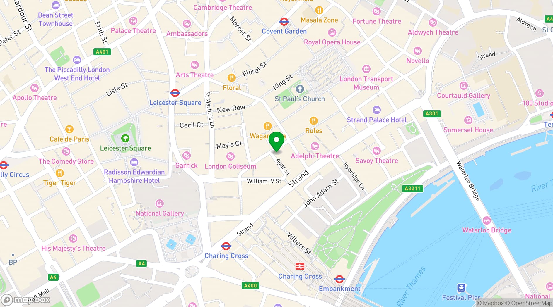 Map showing Brigit's Afternoon Tea Bus London