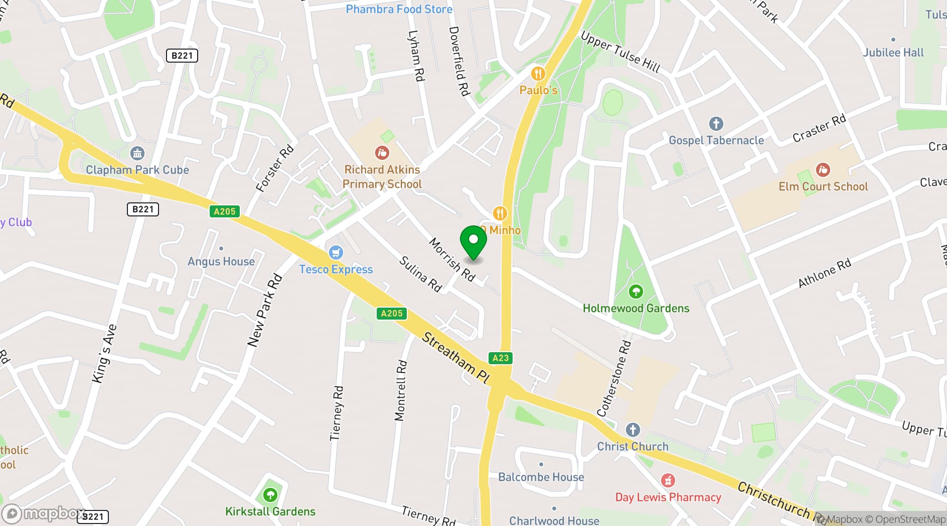 Map showing Brixton Warehouse