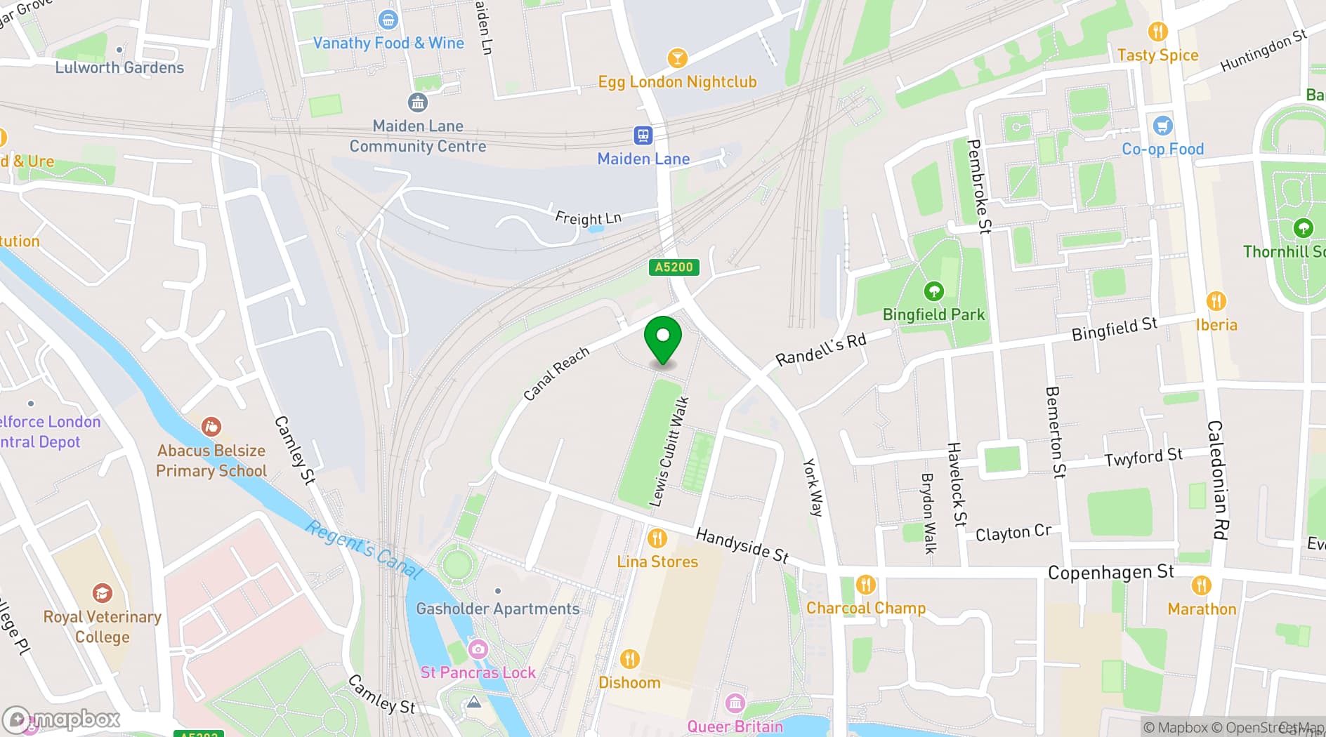 Map showing Mare Street Market Kings Cross