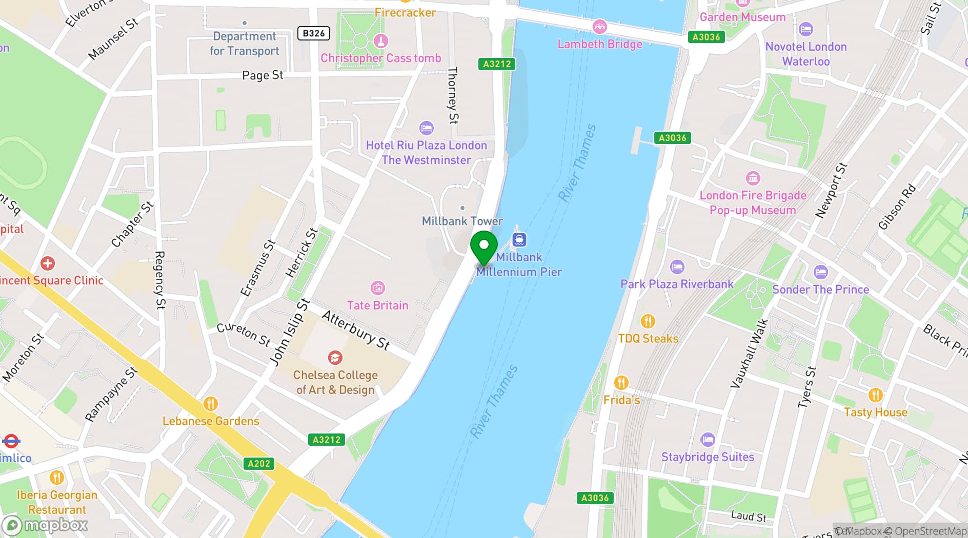 Map showing Thames Party Boats