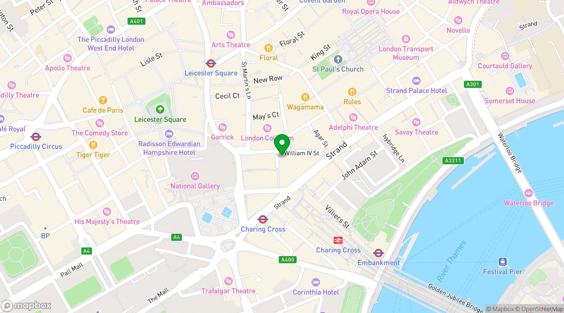 Map showing Barrafina Adelaide Street