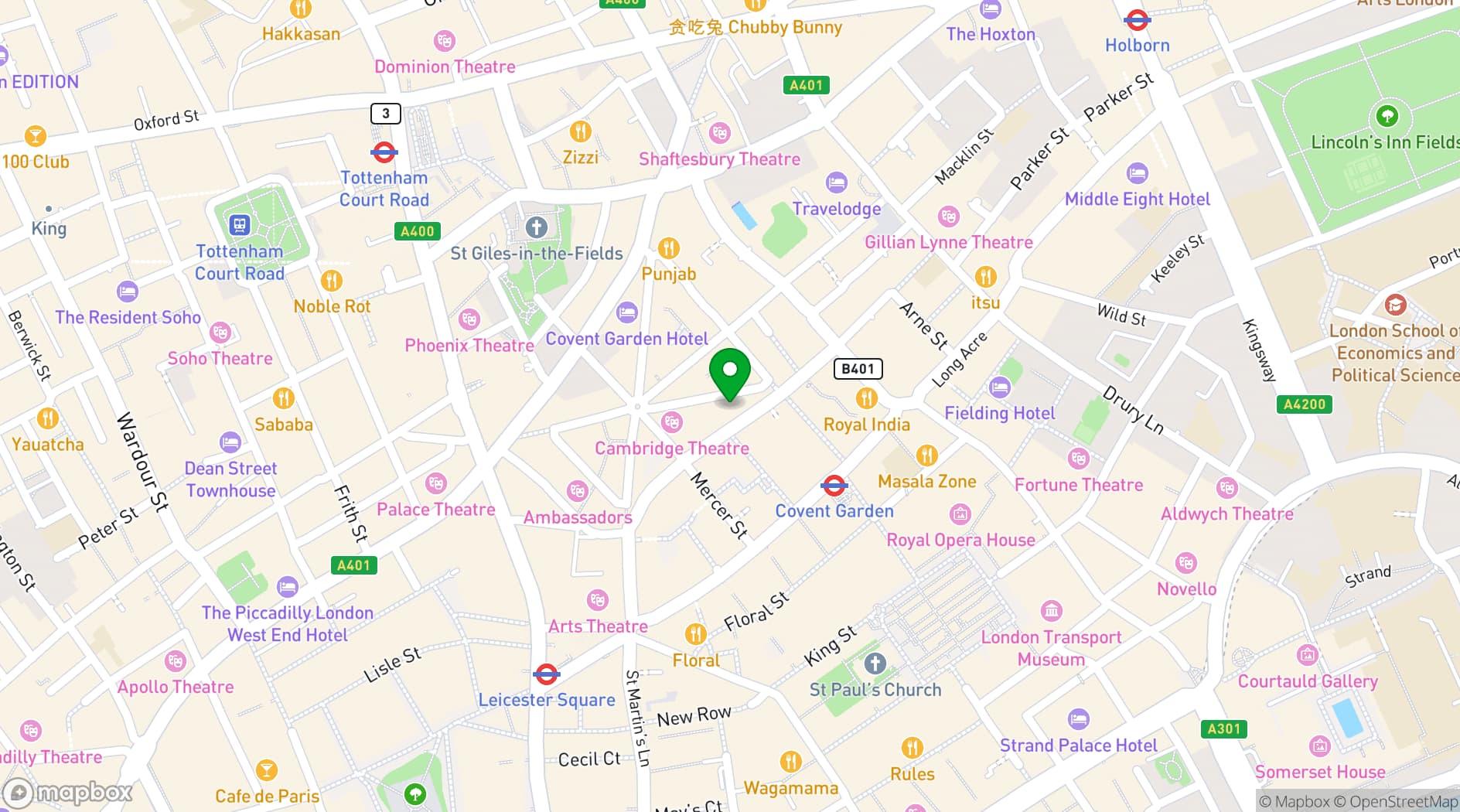 Map showing Bat & Ball Covent Garden