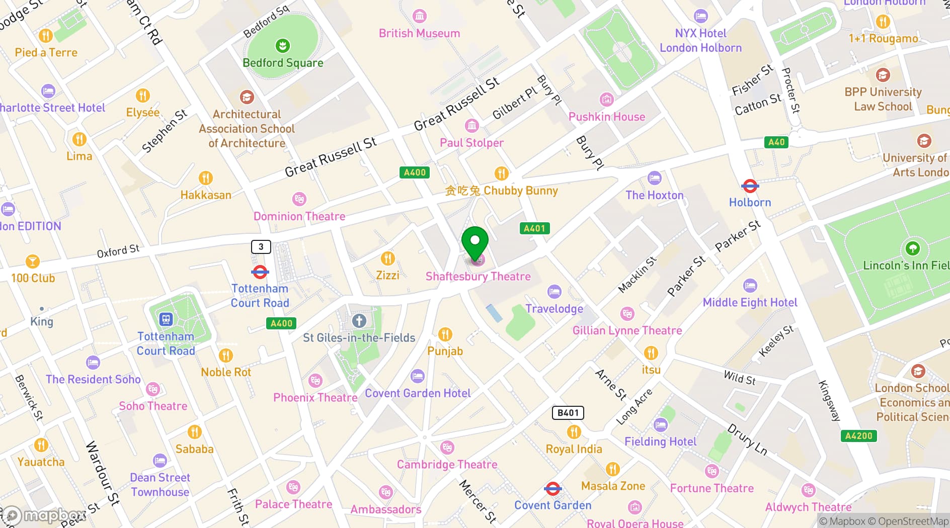 Map showing Shaftesbury Theatre
