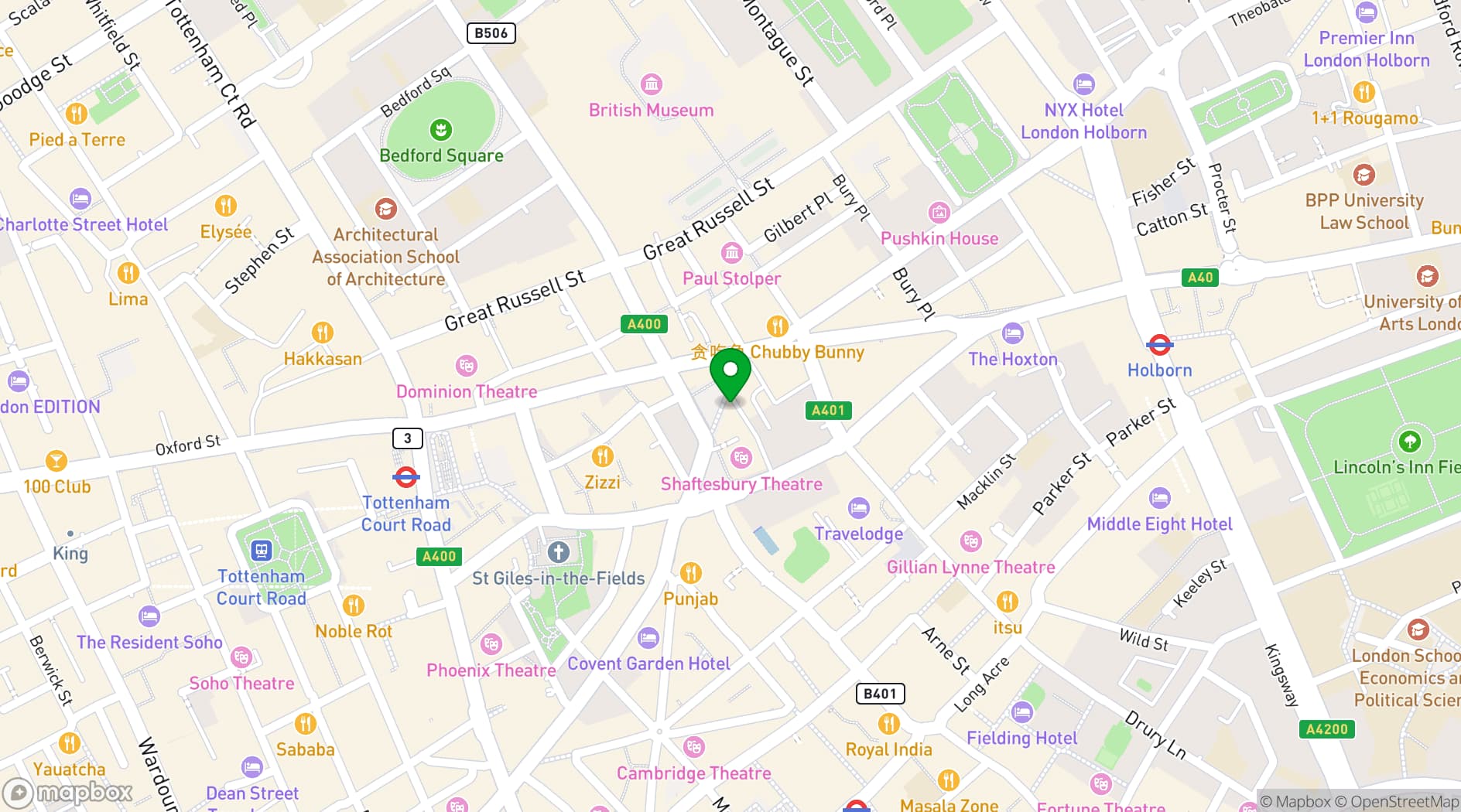 Map showing The Cocktail Club Shaftesbury Avenue