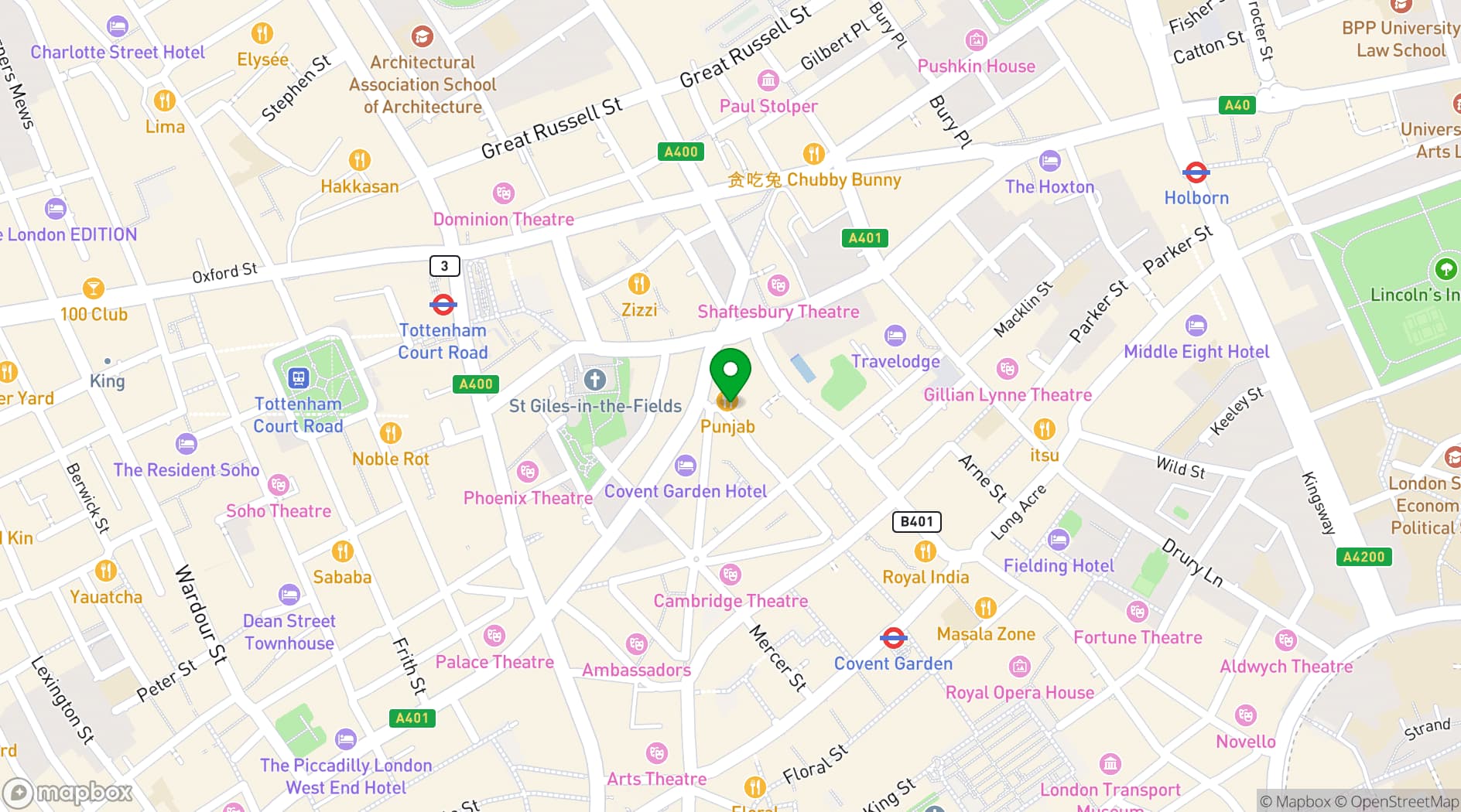 Map showing Punjab Restaurant