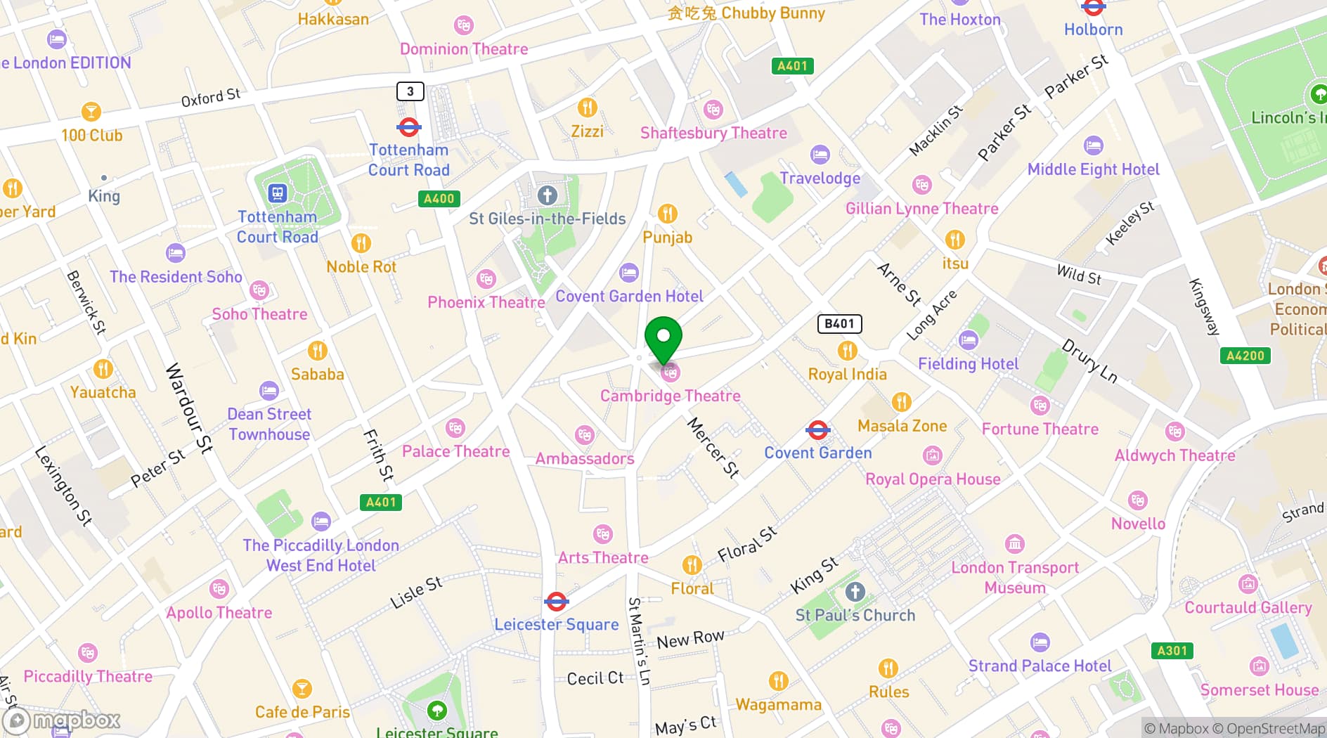 Map showing Cambridge Theatre