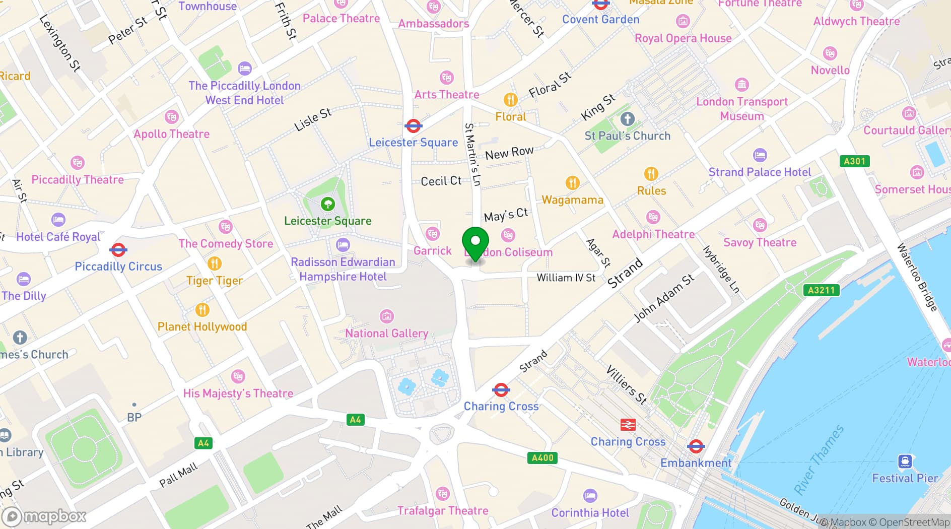 Map showing Notes Trafalgar Square