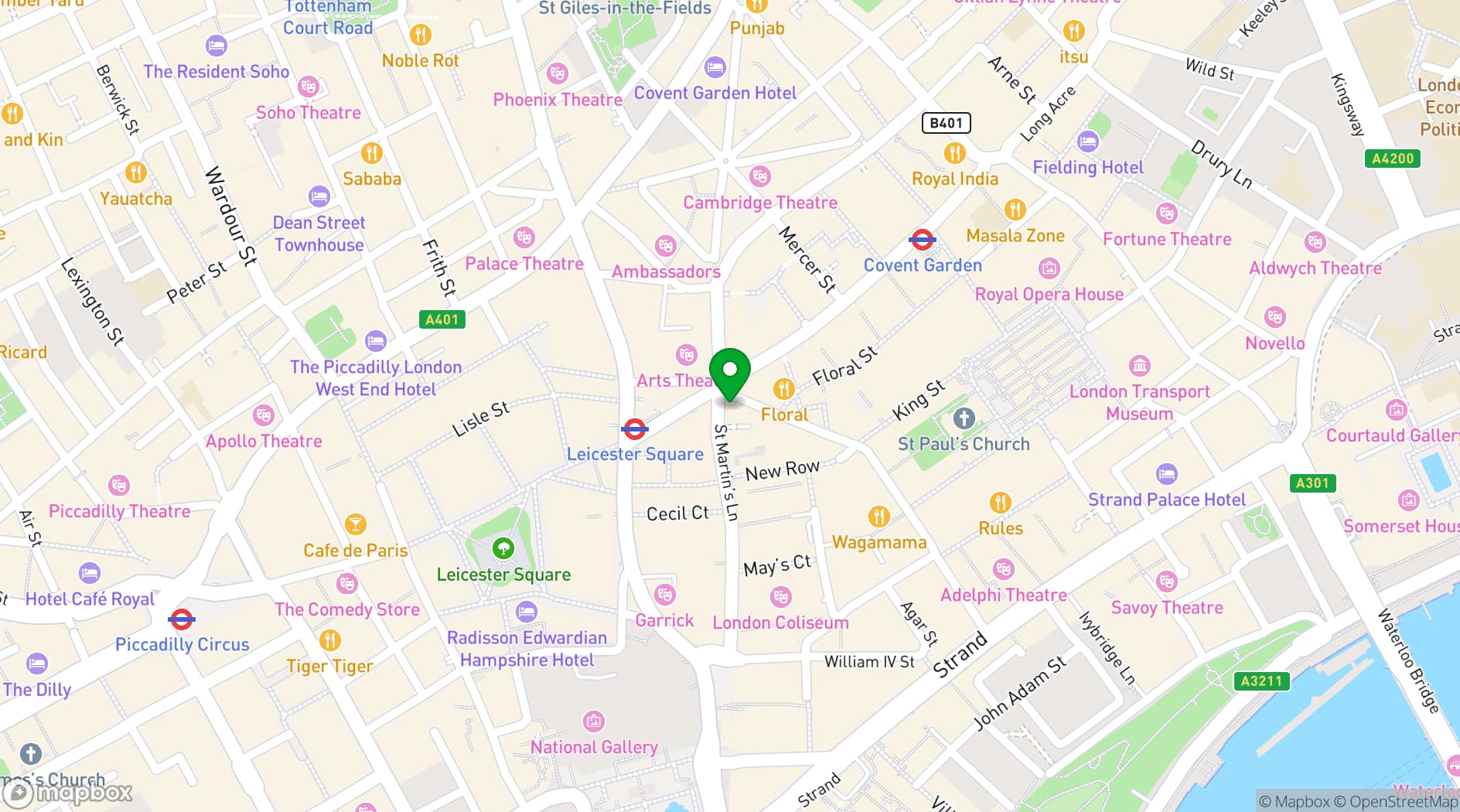 Map showing Bella Italia St Martin's Lane