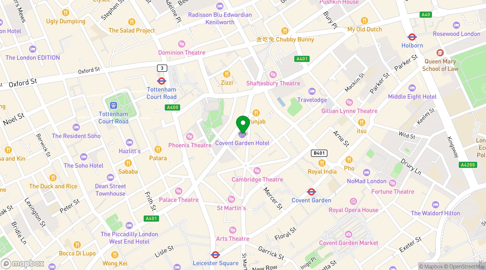 Map showing Covent Garden Hotel