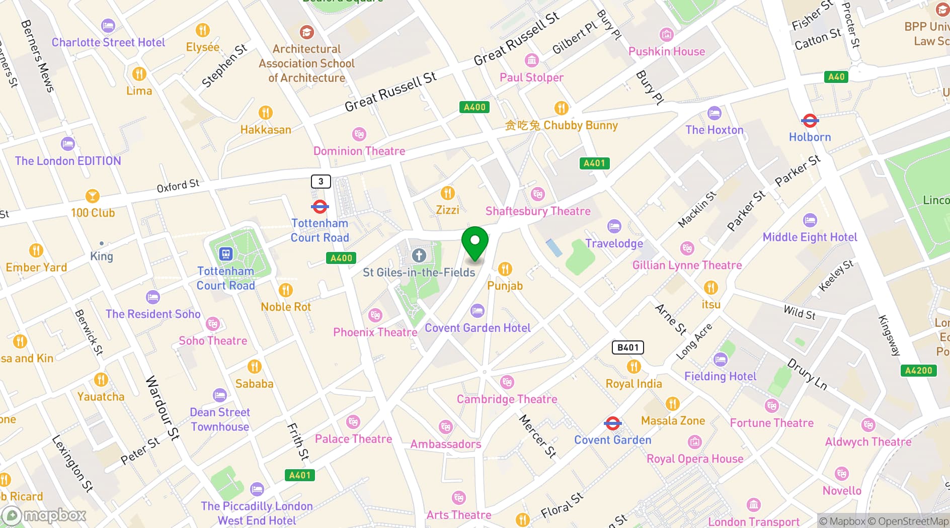 Map showing Runway East Covent Garden