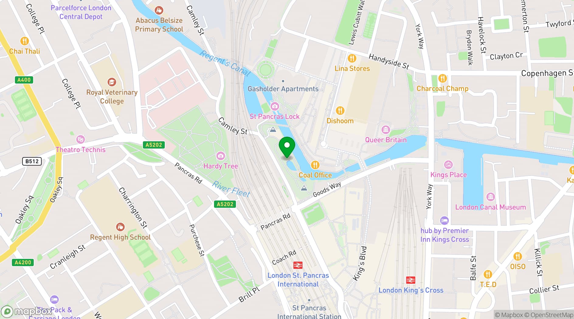 Map showing Camley Street Natural Park, London Wildlife Trust