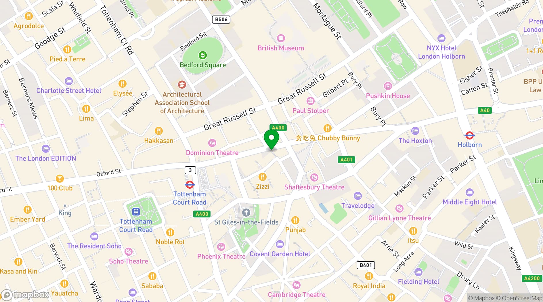 Map showing Flight Club Bloomsbury