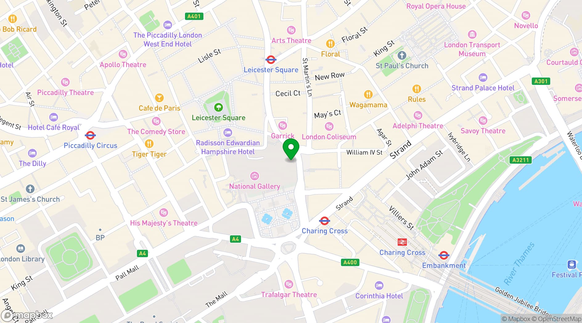 Map showing The Portrait Restaurant By Richard Corrigan at the National Portrait Gallery