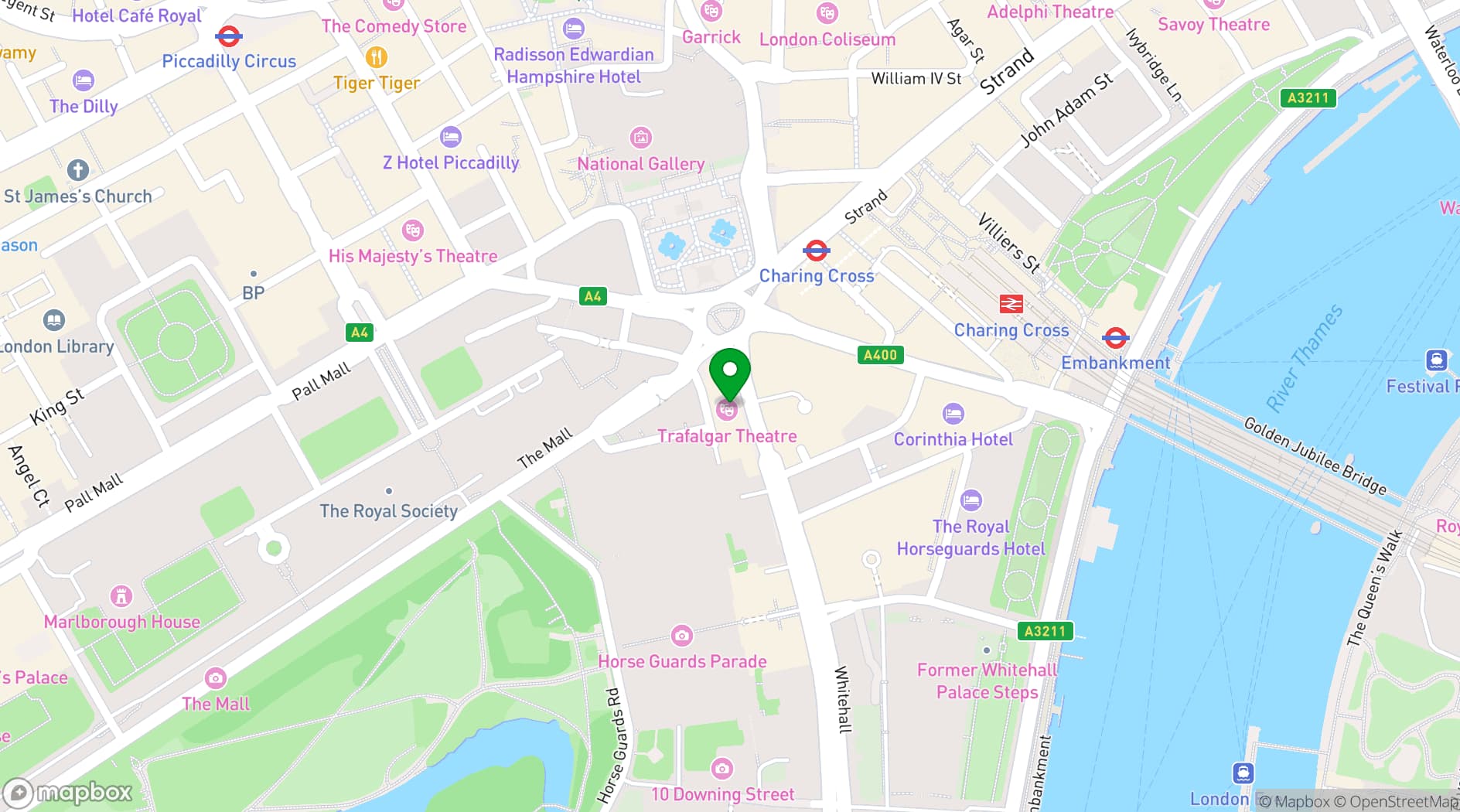 Map showing Trafalgar Theatre