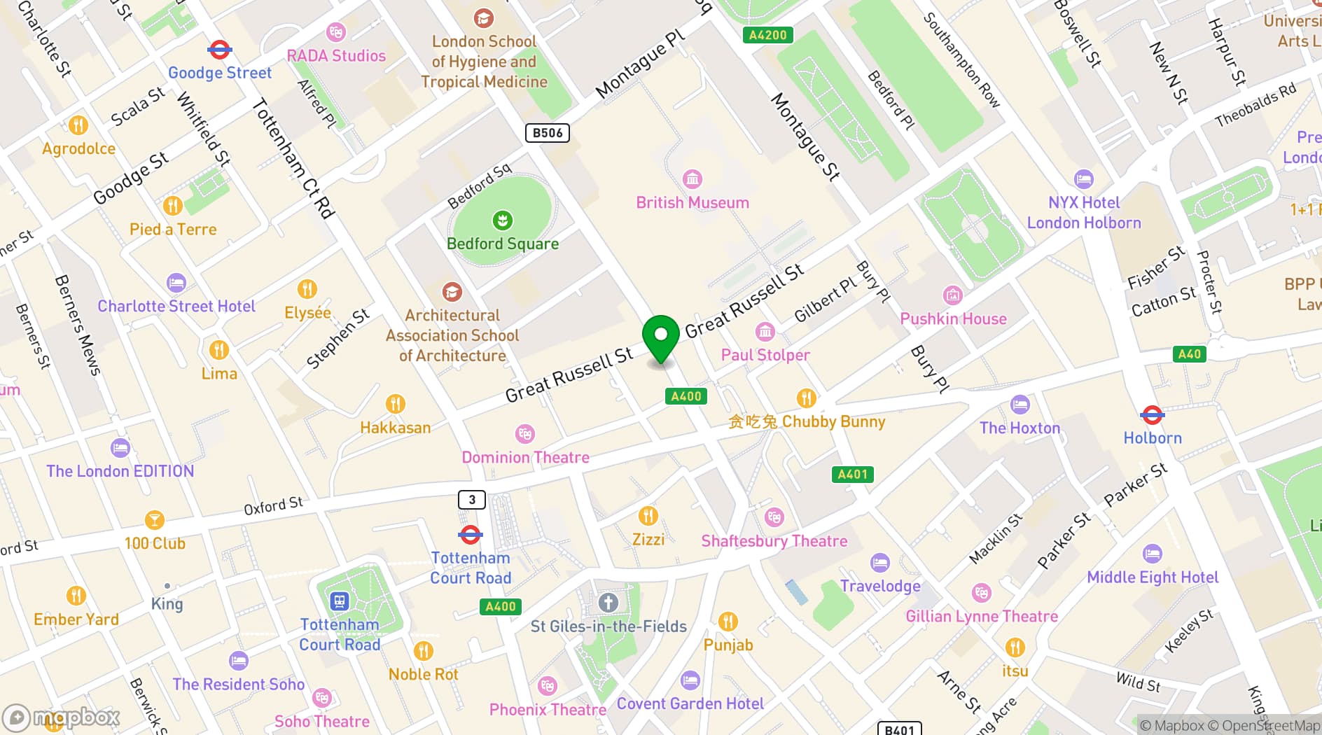 Map showing Radisson Blu Hotel, London Bloomsbury