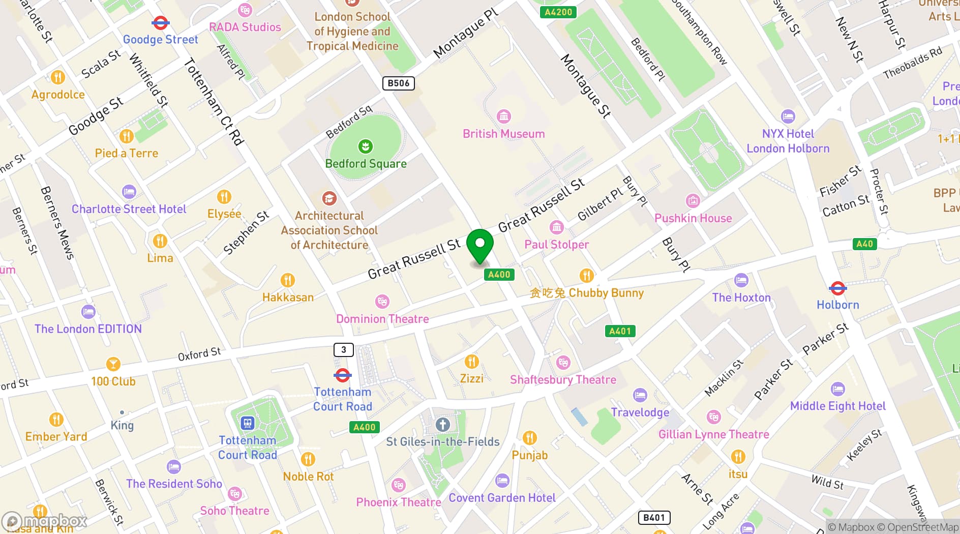 Map showing Radisson Blu Hotel, Bloomsbury