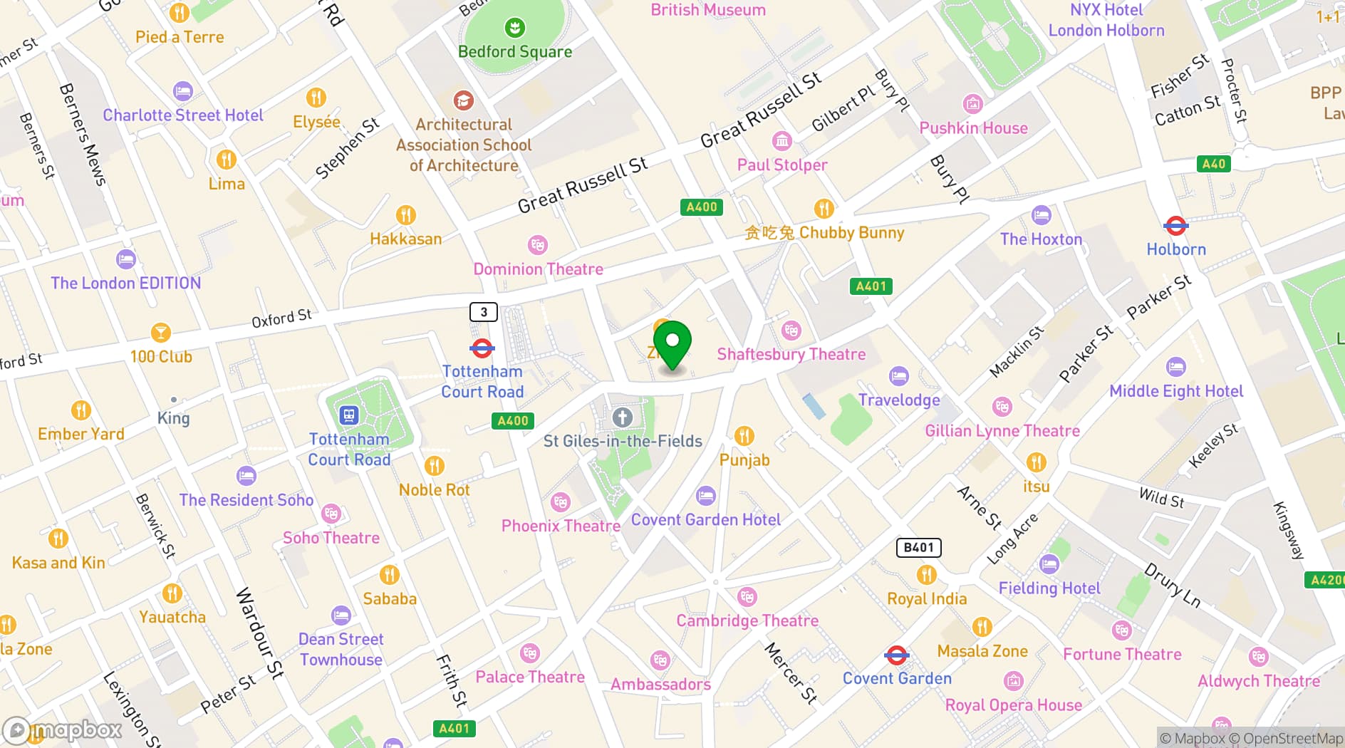 Map showing Cabana Covent Garden