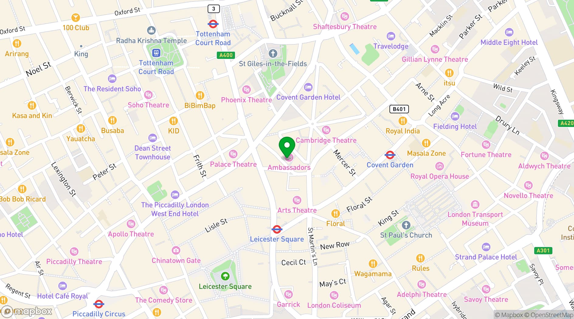 Map showing Ambassadors Theatre