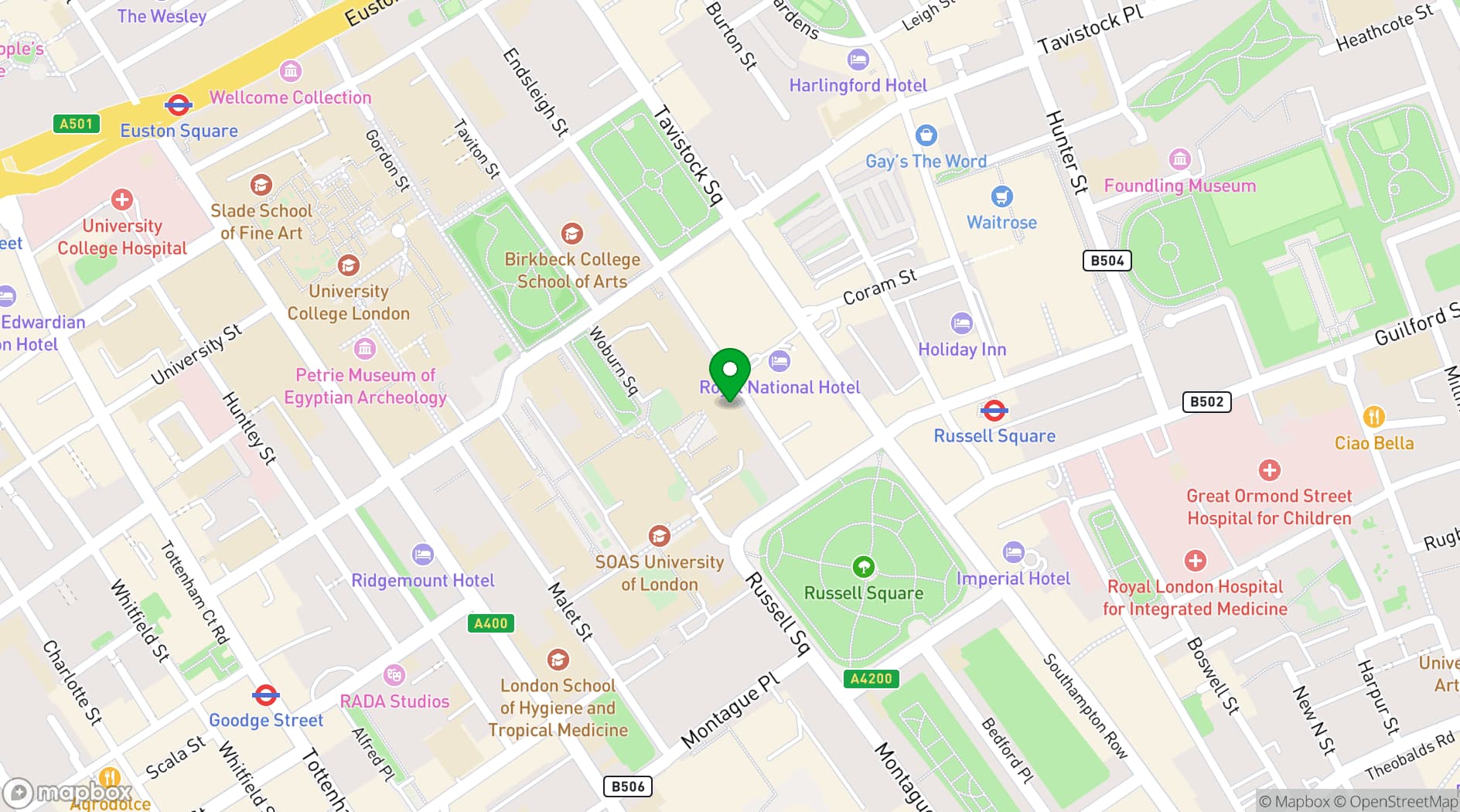 Map showing 20 Bedford Way