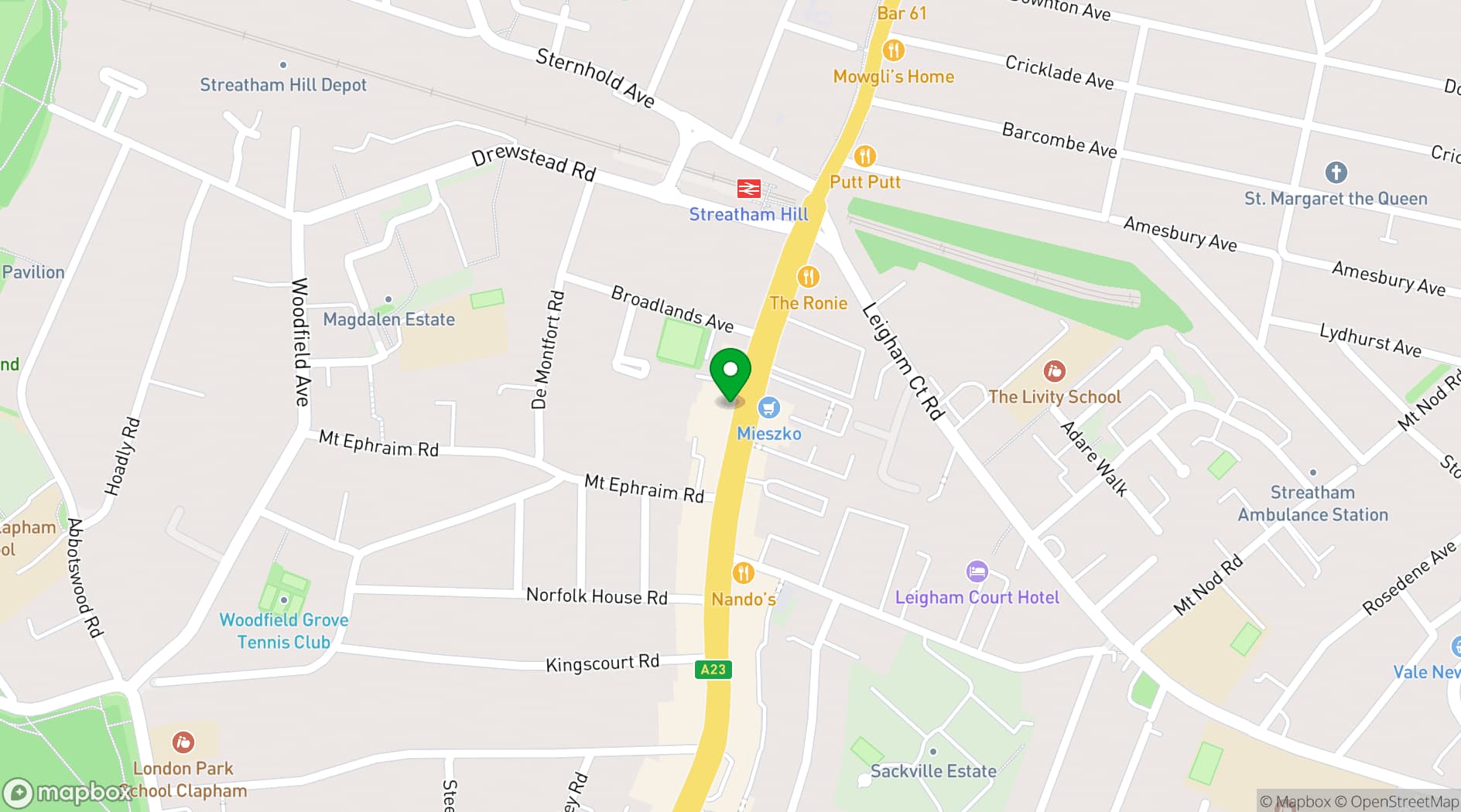 Map showing El Chicos SW16