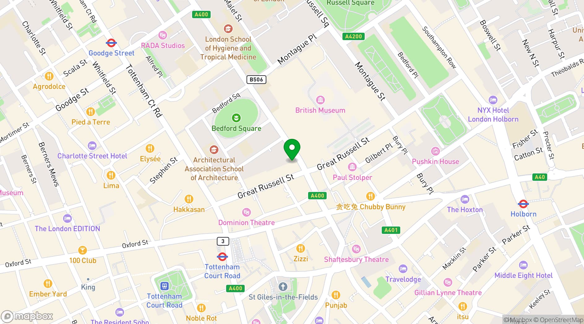 Map showing Radisson Blu Hotel, London Tottenham Court Road