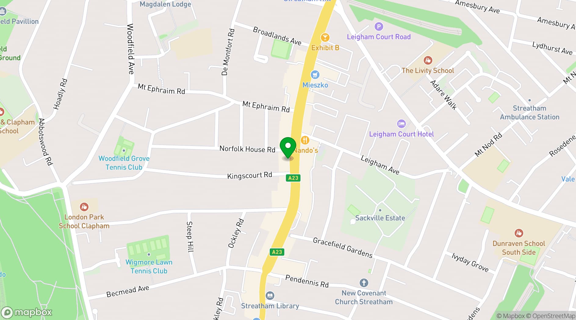 Map showing Streatham Hill Hall