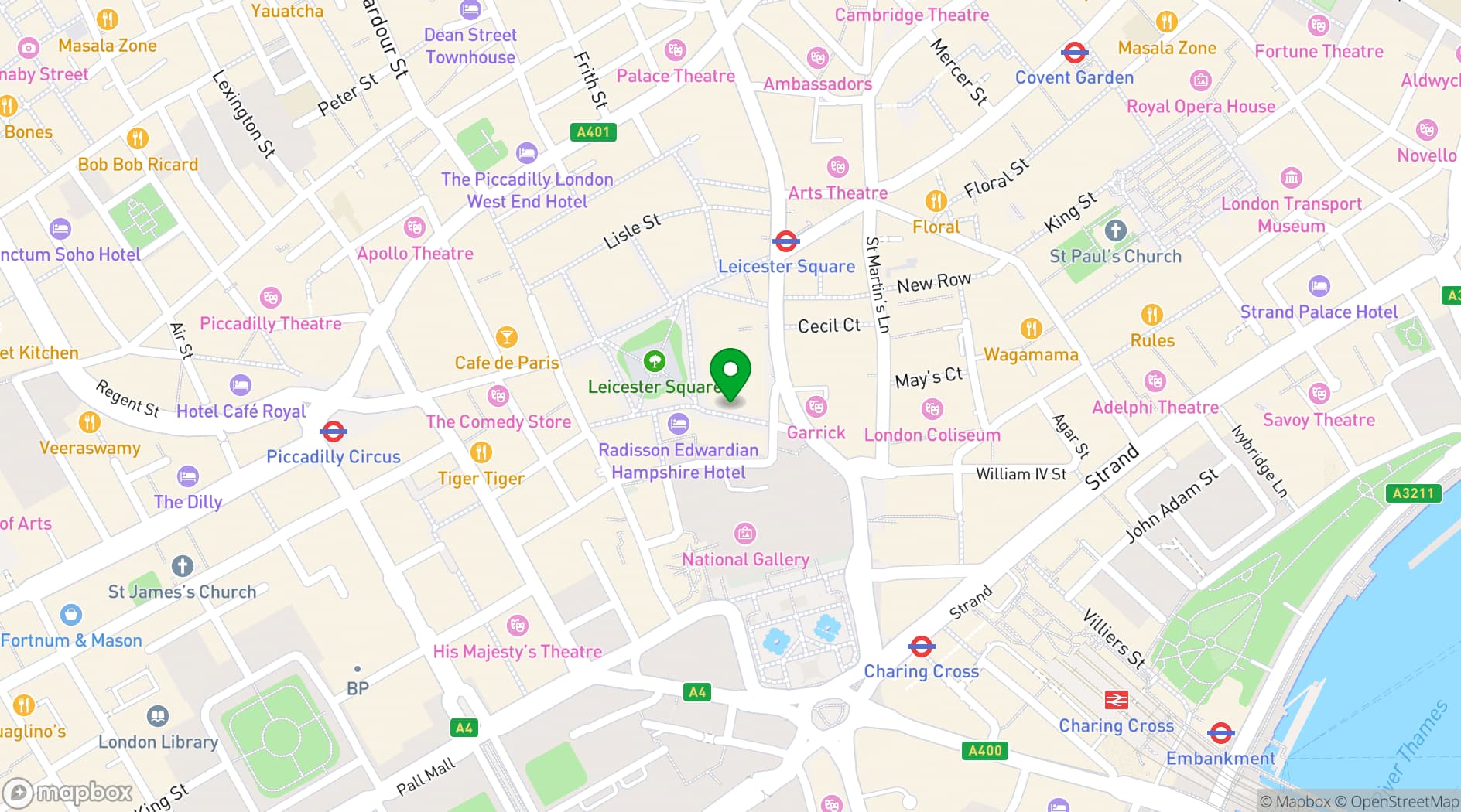 Map showing Bella Italia London - Irving Street
