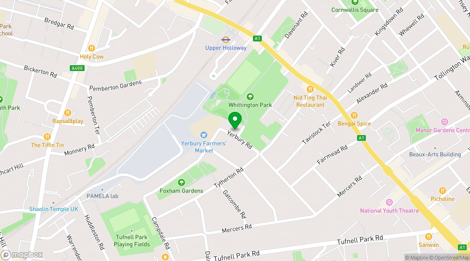 Map showing Whittington Park Community Centre