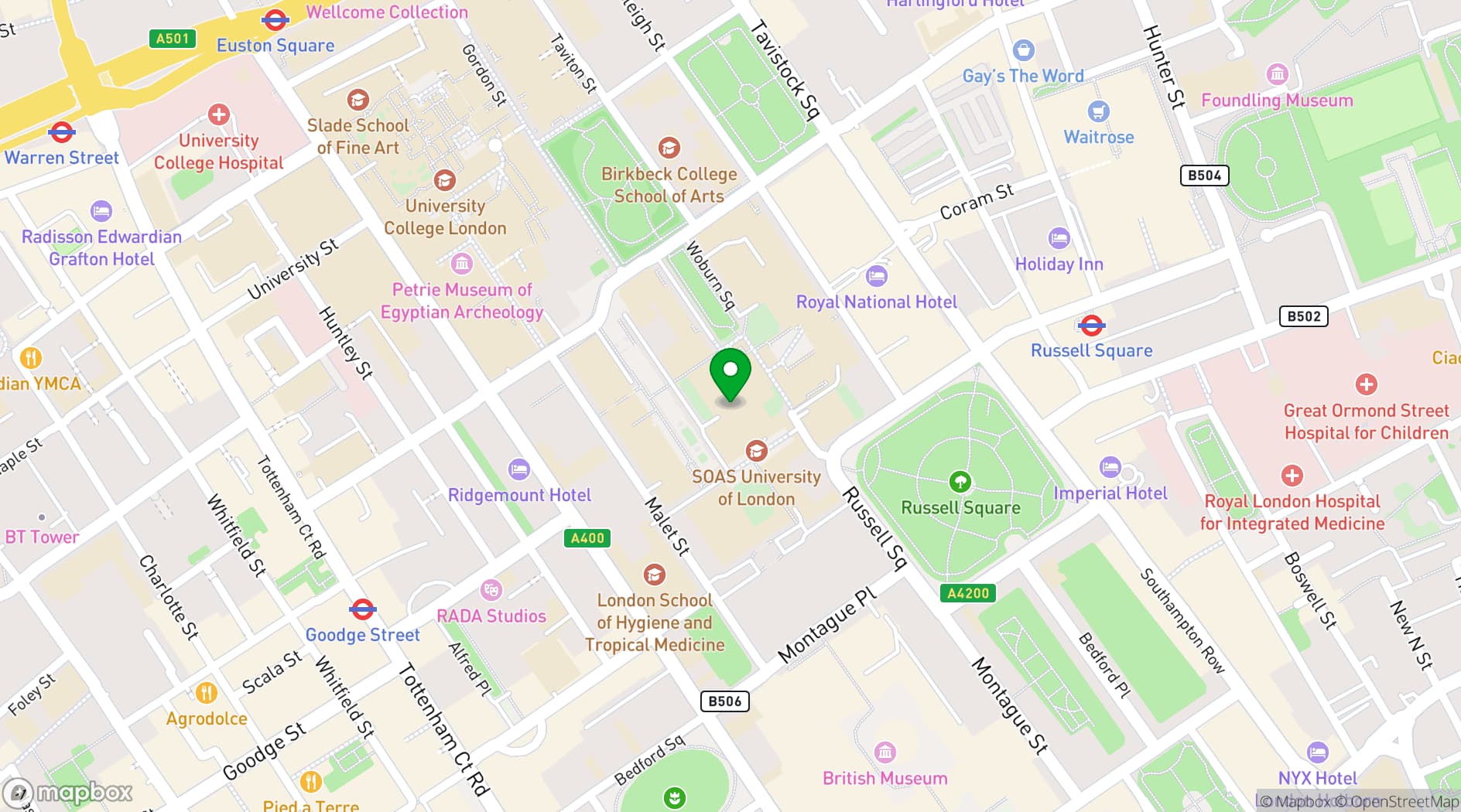 Map showing SOAS University of London