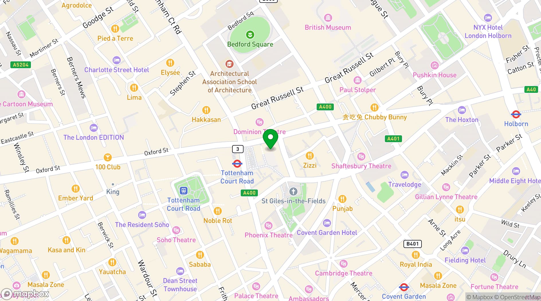 Map showing Arcade Tottenham Court Road