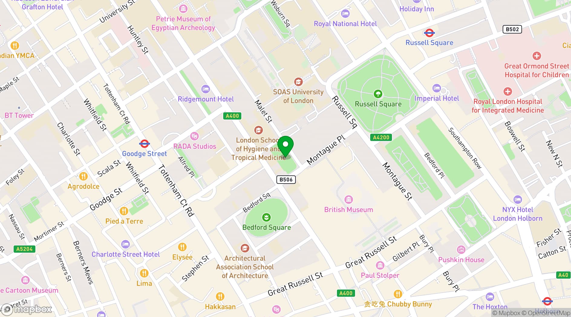 Map showing The Sunken Garden Bloomsbury