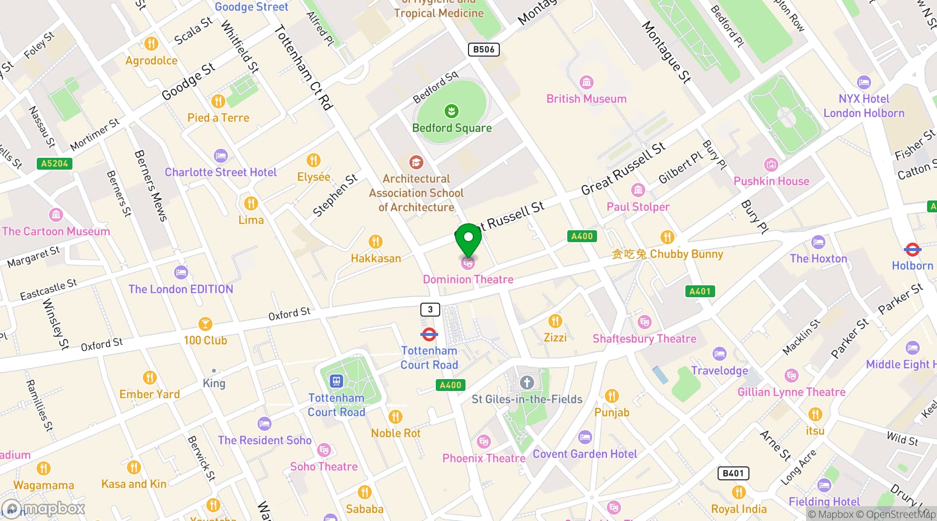 Map showing Dominion Theatre 