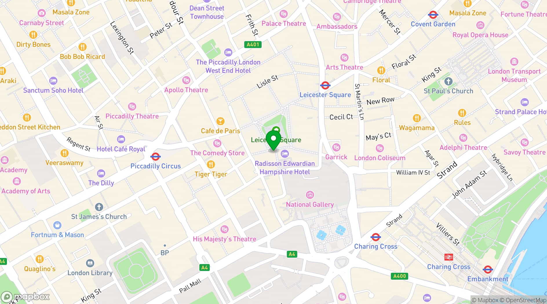 Map showing ODEON Luxe West End