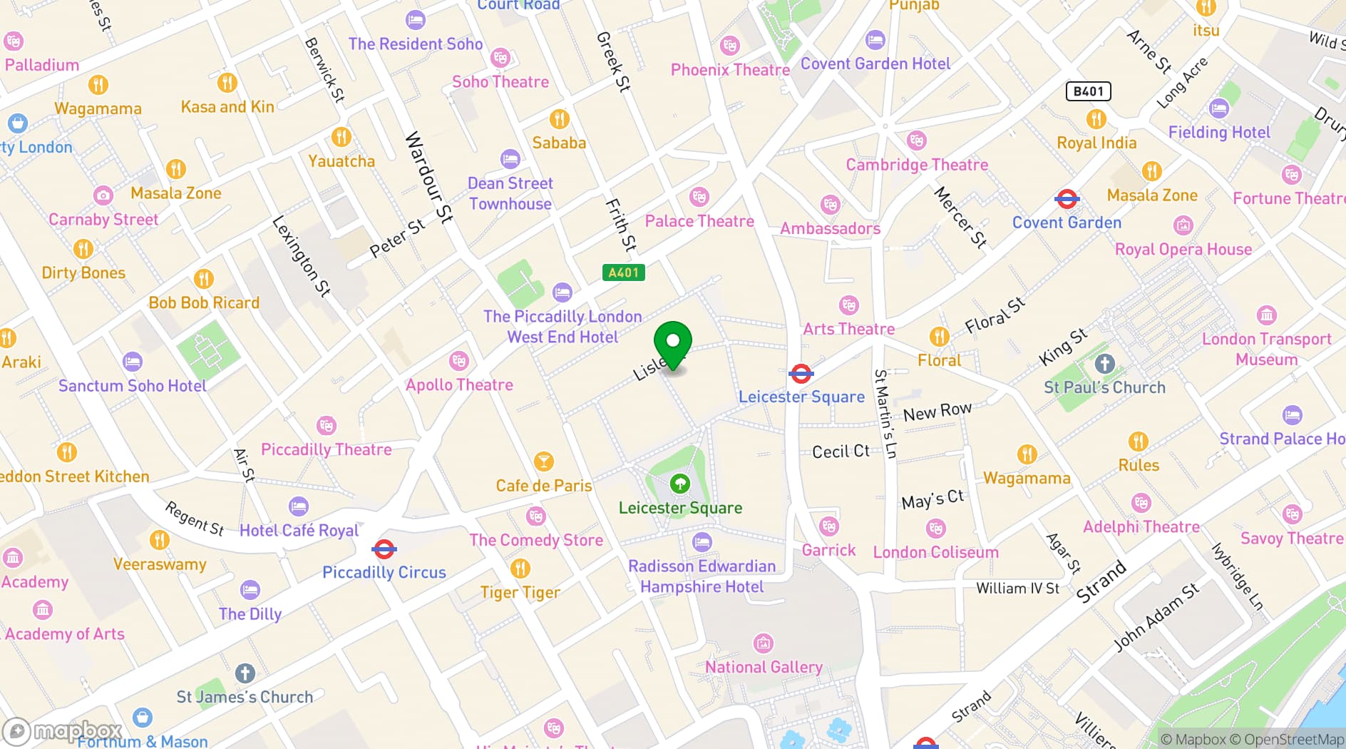 Map showing Prince Charles Cinema