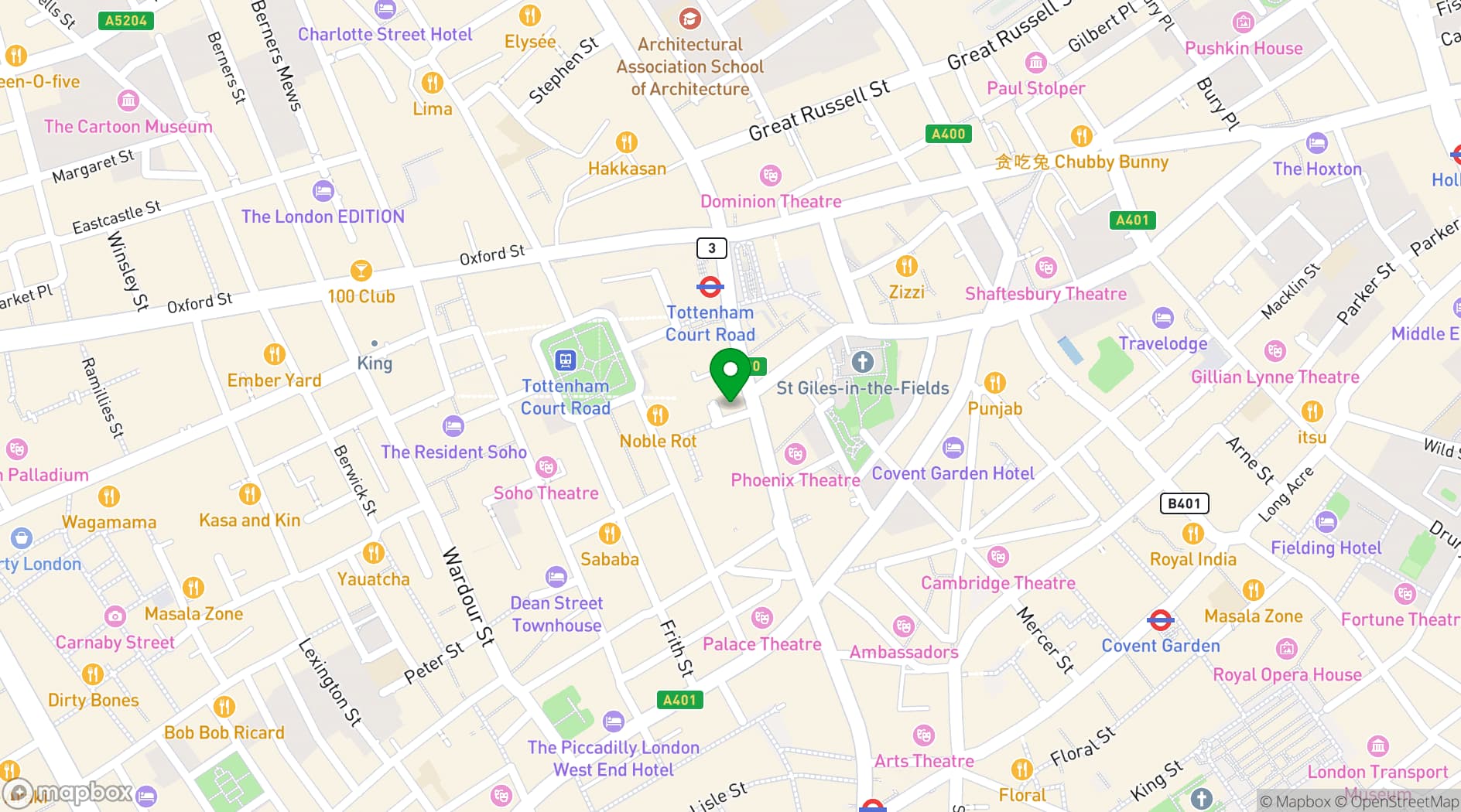 Map showing Simmons |Tottenham Court Road