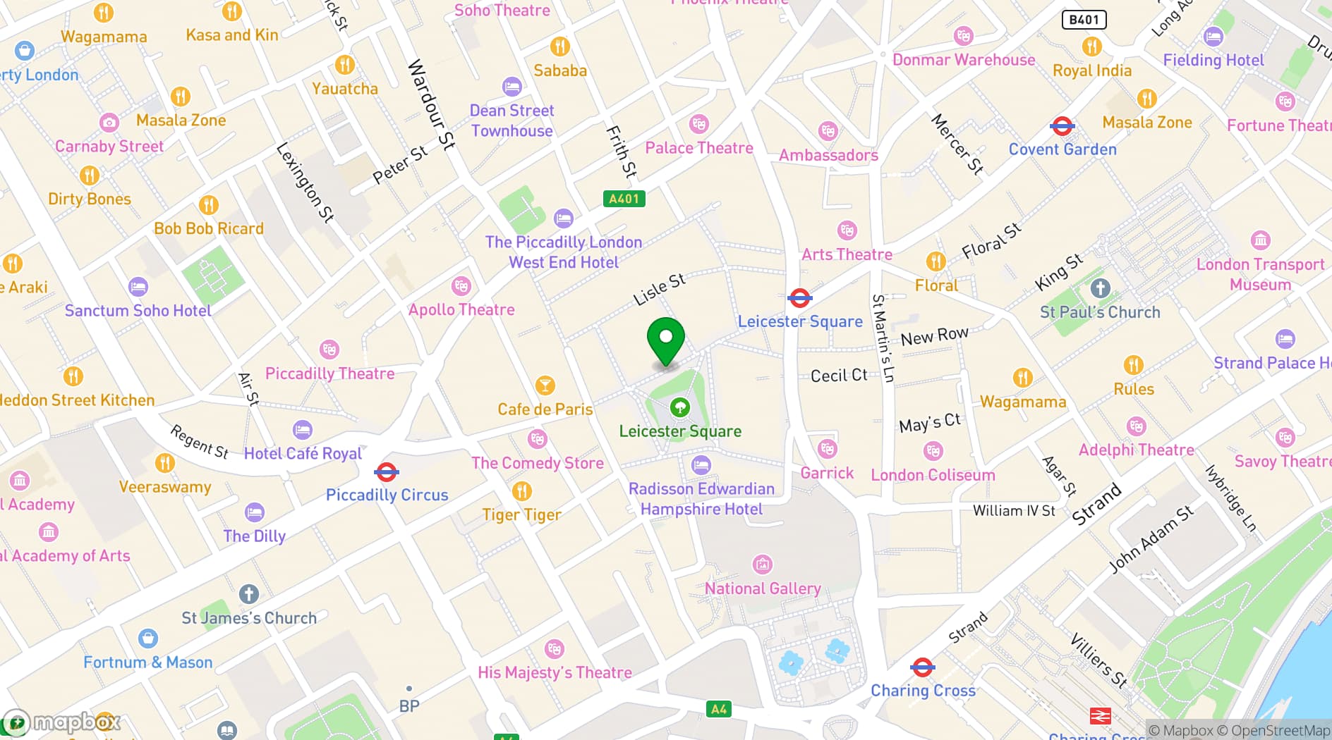 Map showing Cineworld Leicester Square