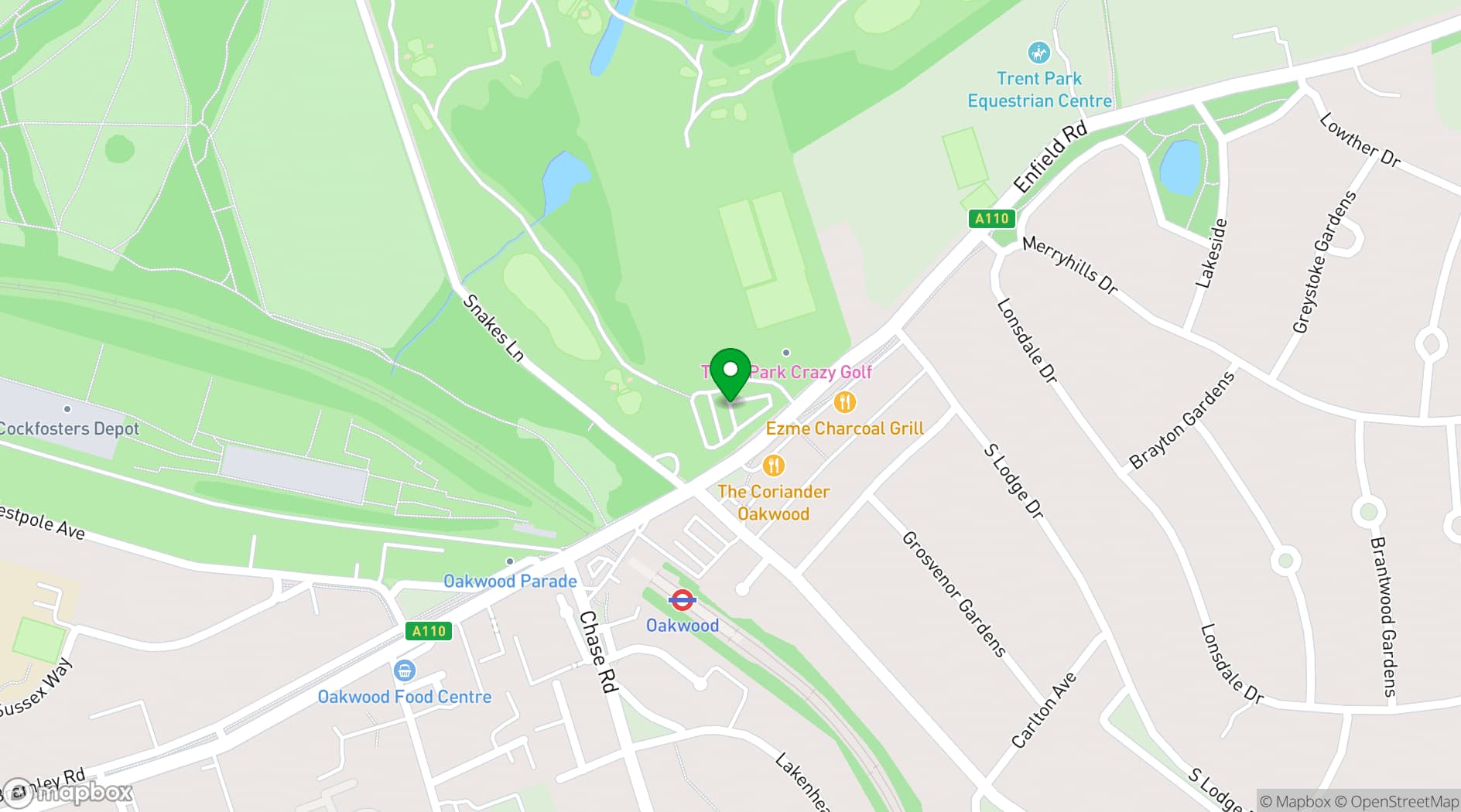 Map showing Country Club Trent Park