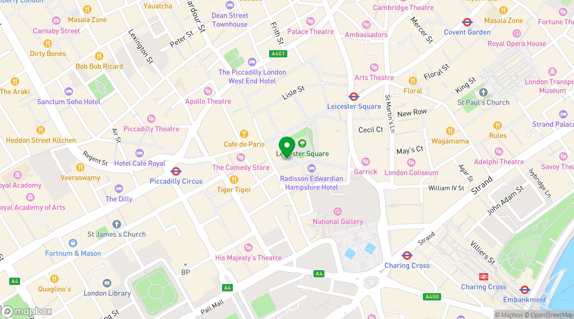 Map showing All Bar One Leicester Square