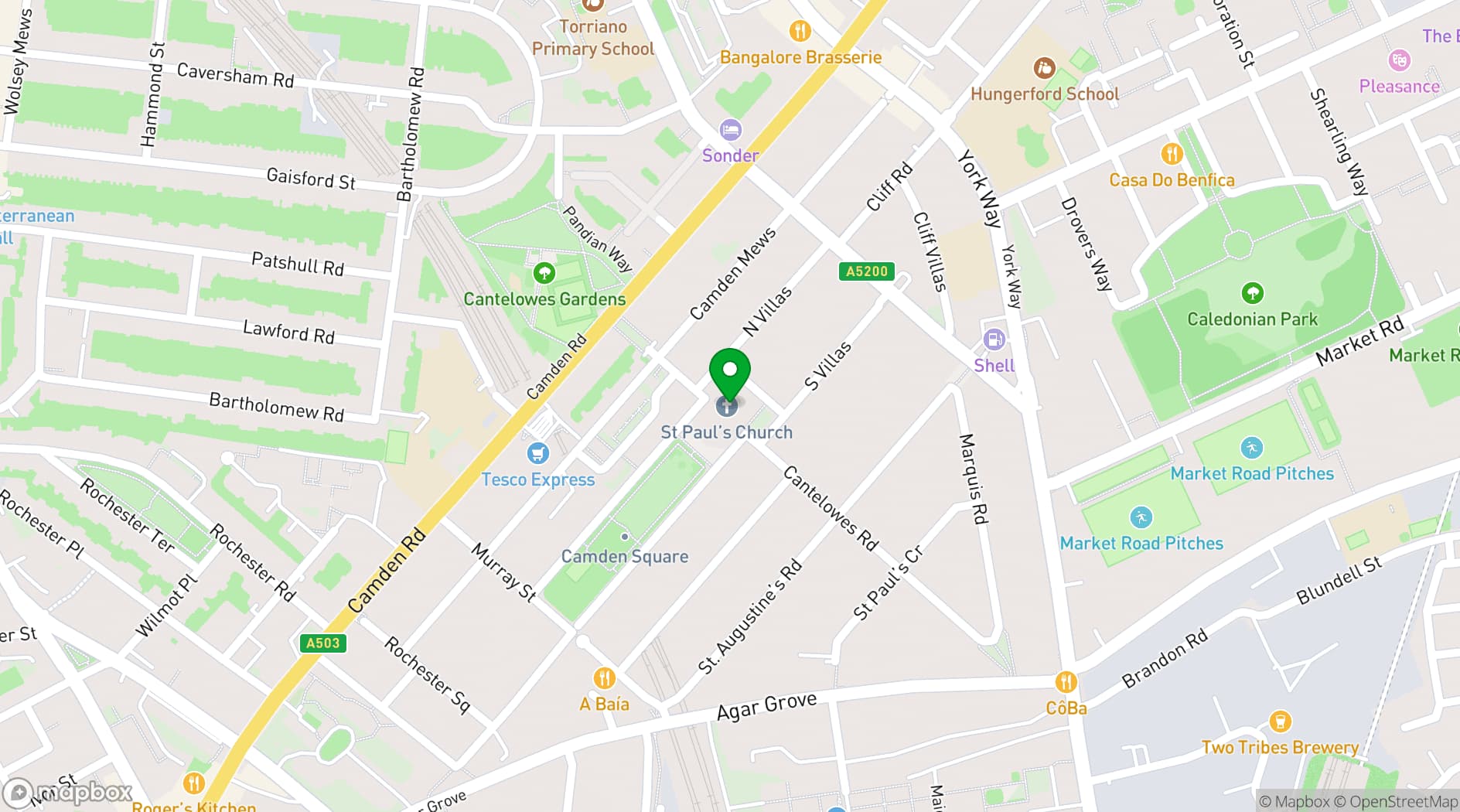 Map showing St Paul's Church, Camden Square