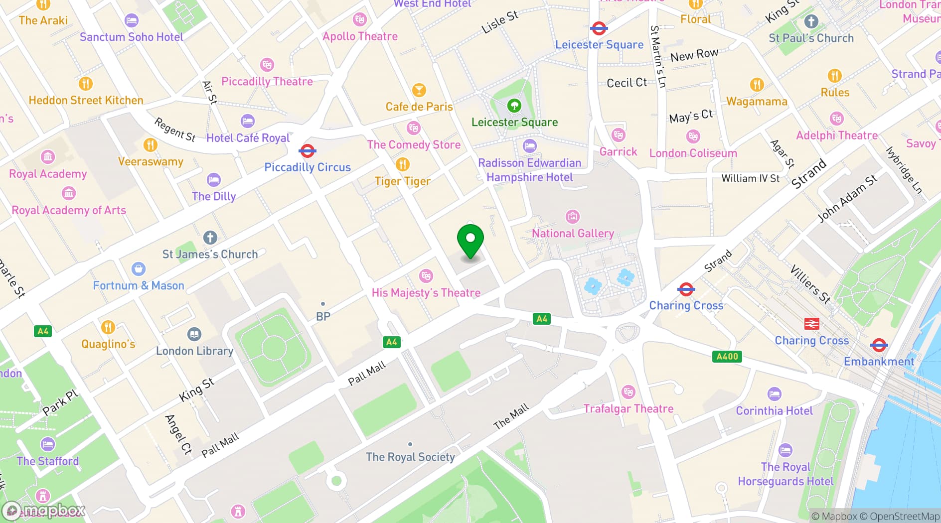 Map showing Haymarket Hotel