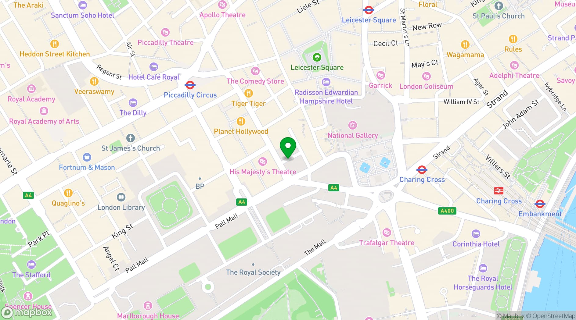 Map showing Mint Leaf Restaurant