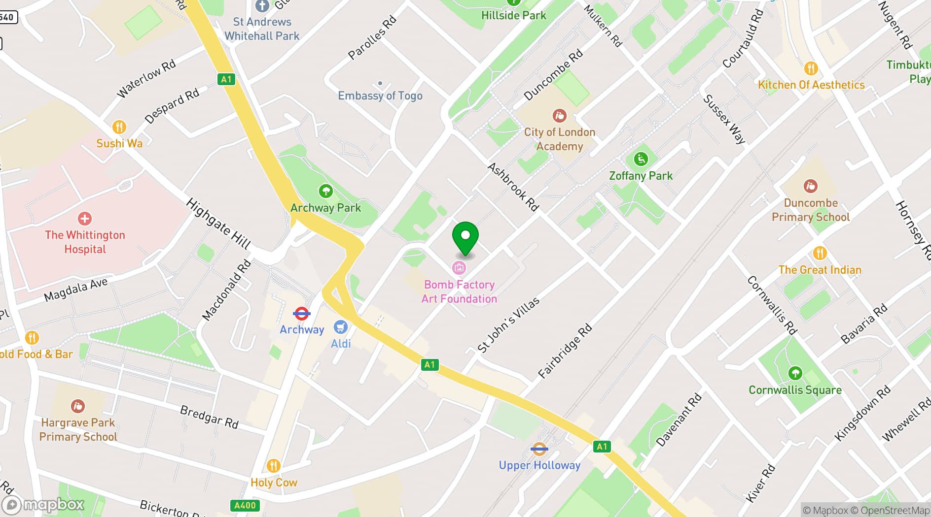 Map showing KOZMIK WORK SPACE