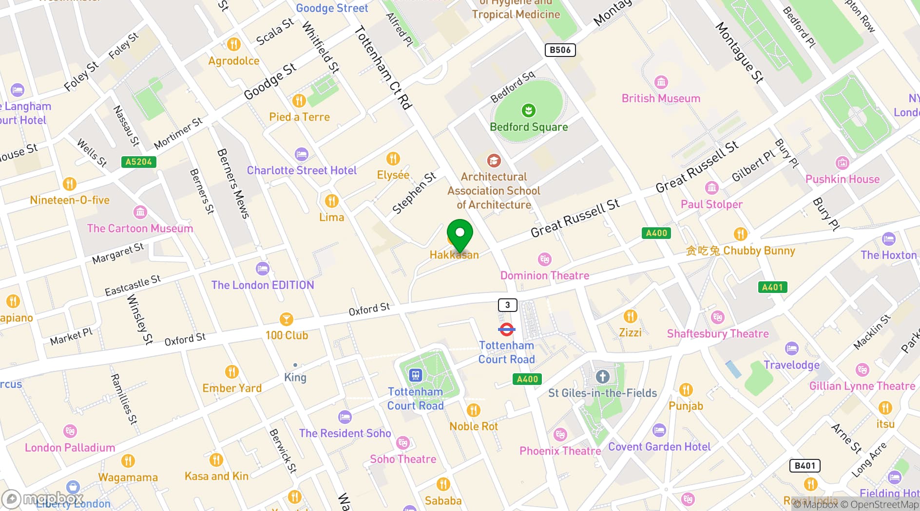 Map showing Hakkasan