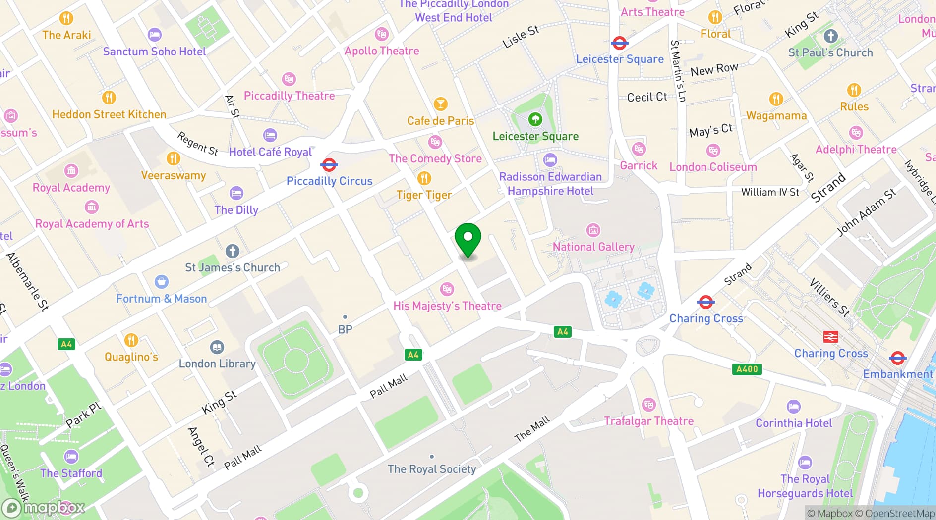 Map showing Theatre Royal Haymarket